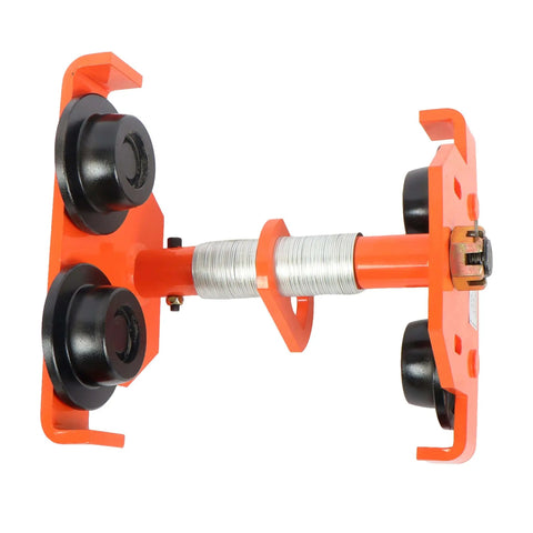 Beefy Dual Wheels Beam Trolley With Adjustable Flange Width 2.56 To 7.48 Inches 4400 Lb Capacity Two Ton Alloy Steel, side view