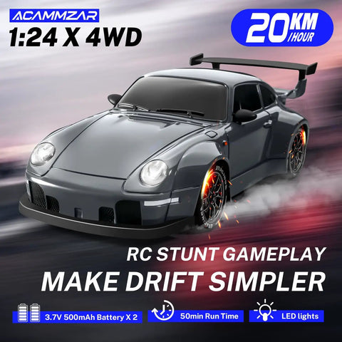 High Speed 1 24 Scale RC Drift Car With 4WD 20 Km Per Hour Top Speed LED Lights in dark action setting