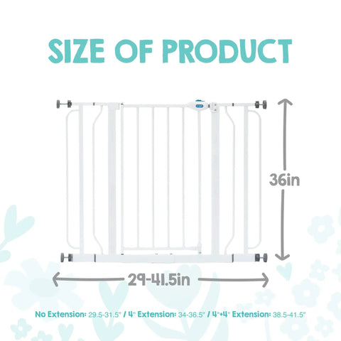 Diagram showing Extra Tall Wall Safe Baby Gate Fits Openings From 29 To 41.5 Inches 36 Inch Tall Gate With Wall Cups dimensions