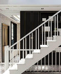 Adjustable 270 Degree Floor Mount Stair Railing With Square Metal Spindles White Banister Post For Deck Porch Or Backyard Steps Rockin Tough As Nails Iron Frame With Hella Smooth Coating And Slick Modern Appeal in modern home interior.