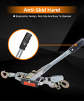 Close-up of anti-slip handle on 5 Ton Dual Gear Power Puller With 3 Hooks Heavy Duty Steel Cable Come Along Winch Hand Winch