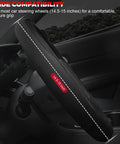 Premium Microfiber Leather Steering Wheel Cover With Non Slip Grip Reinforced Stitching Universal Fit For 14.5 To 15 Inch Cars black grip shown.