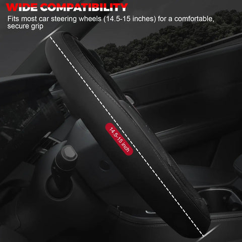 Premium Microfiber Leather Steering Wheel Cover With Non Slip Grip Reinforced Stitching Universal Fit For 14.5 To 15 Inch Cars black grip shown.