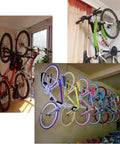 Garage Wall Mount Bike Hanger And Vertical Rack For Easy Hanging And Space Saving Bike Storage Holds Up To 65 Pounds installed in garage