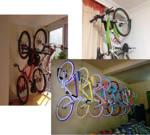 Garage Wall Mount Bike Hanger And Vertical Rack For Easy Hanging And Space Saving Bike Storage Holds Up To 65 Pounds installed in garage