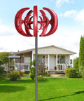 4500W Vertical Axis Wind Turbine Kit for Home Power, 12V System, Five Blade Red Turbine installed in front of home