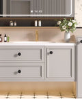 15 Pack Matte Black Cabinet Knobs 1.27 Inch Round Drawer Pulls installed on bathroom vanity with zinc alloy modern hardware