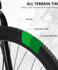 27.5 Inch Mountain Bike With Suspension Fork, Dual Disc Brakes, 21 Speed Shifting, tire detail, anti-slip, all terrain