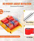 Heavy Duty Machinery Mover Skate Dolly With Four Silent Rolling PU Wheels Delivers A Rock Solid Twelve Ton Capacity, featuring red PU wheels and steel rollers.
