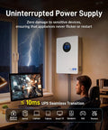 Heavy Duty 48 Volt 12KW Hybrid Inverter With 120V To 240V Split Phase Solar Charger and Plug And Play Home Backup and RV Power Station in use with computer.