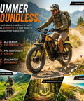 Beefy 6000W Dual Motor Electric Bike For Adults Cranking 52 Mph With A Massive 60V 80Ah Battery Running 300 Miles equipped with fat tires on a gravel trail.