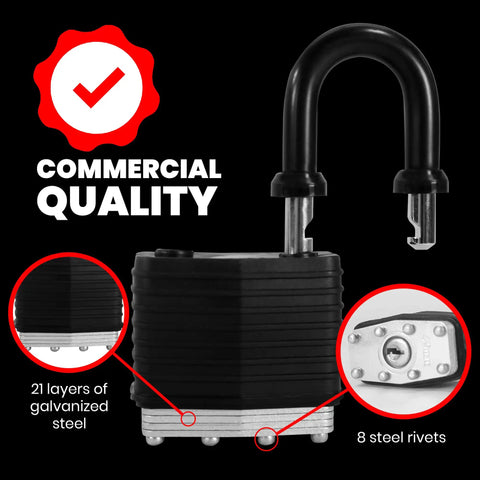 Close-up of Rugged Outdoor Padlocks Keyed Alike 40mm 2-Pack Built Tough Stainless Steel Weatherproof Gate Locks with commercial quality features.