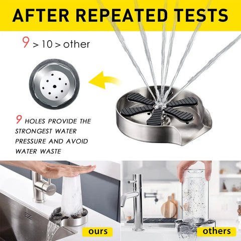 Glass Rinser Cup Washer For Sink Made From 304 Stainless Steel Brushed Finish 4.72 Inch Diameter Quick Clean In 3 Seconds