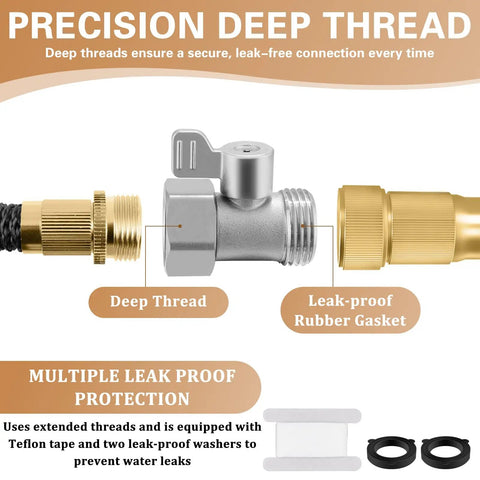 2 Pack 304 Stainless Steel Garden Hose Shut Off Valve 3/4 Inch GHT Ball Valve Beefy Heavy Duty Water Shut Off Connector For Outdoor Hoses Rust Proof Corrosion Resistant Built To Last, deep thread close-up