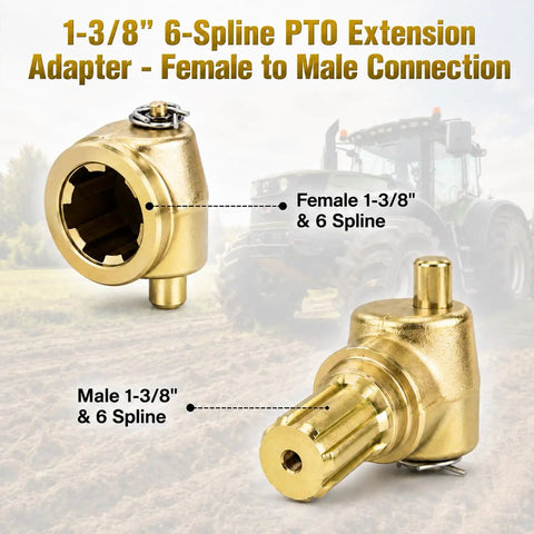 Heavy Duty Gutsy Pto Shaft Extender For Tractor One Three Eight Inch Six Spline Male To Female Connection Rated Up To Seventy Hp Straight Shot Ag Implement Setup, showing 1-3/8" 6-spline female to male adapter.