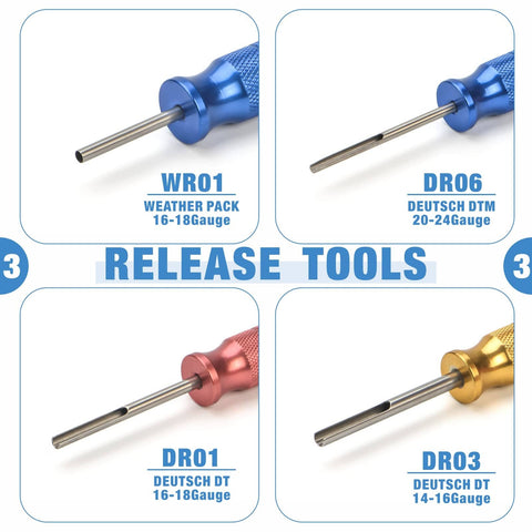 DC02 8 Piece Wire Crimp Kit For Deutsch Connectors And Weather Pack Terminals tools in various colors and sizes for wiring