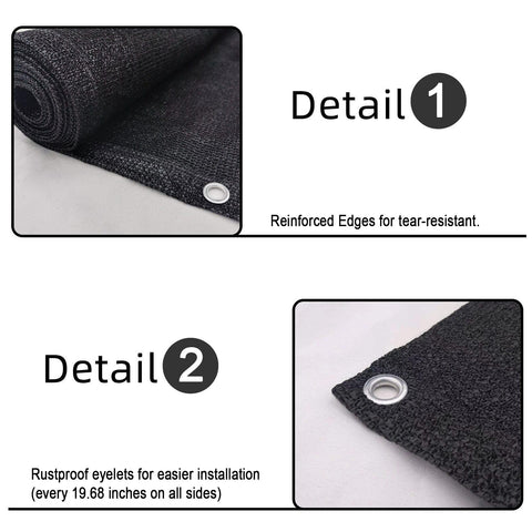 Black Balcony Privacy Screen Windscreen Shade Netting 3x10 Feet With Grommets UV Protection 95 Percent edge and grommet details
