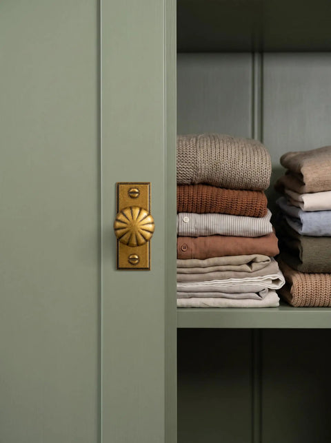 Top Notch Antique Brass Cabinet Knobs With Backplate Offering A Real Deal Plaquette Style For Drawers And Cupboards Pack Of Six Sturdy Kitchen Furniture Handles Delivering Serious Old Soul Charm with folded sweaters.
