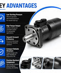 Heavy Duty Workhorse Orbital Gerotor Hydraulic Motor With Low Speed High Torque And Bidirectional Forward Reverse Operation, showcasing advantages features.