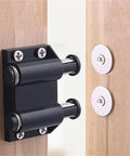 Close-up of 4 Pack Magnetic Cabinet Latches with double round head touch catch push to open mechanism on wooden door