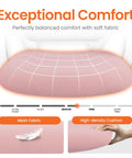 Pastel Pink Ergonomic Mesh Office Chair With Lumbar Support seat detail, showing soft feel, medium firmness, and mesh texture.