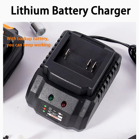 Gutsy FourWheel Electrician Wire Puller Featuring Sweet Infinite Speed Tweaks And Flexible Head Geometry For Dead Simple Pipe Cable Runs Comes Loaded With Dual Batteries, lithium battery charger in use.