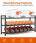 Space Saver Expandable Shoe Rack 18.5 To 33 Inches Wide 3 Tier Metal Shoe Organizer supporting multiple water and soda bottles.