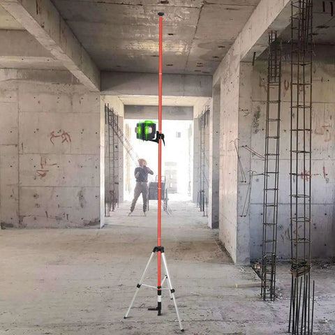 Extendable Laser Level Pole with Telescoping Tripod 12 Feet Tall for Rotary and Line Lasers in construction site setting