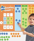Child using Regrouping Base Ten Place Value Manipulatives Kit With Magnetic Dry Erase Board And Magnetic Chips for learning addition.