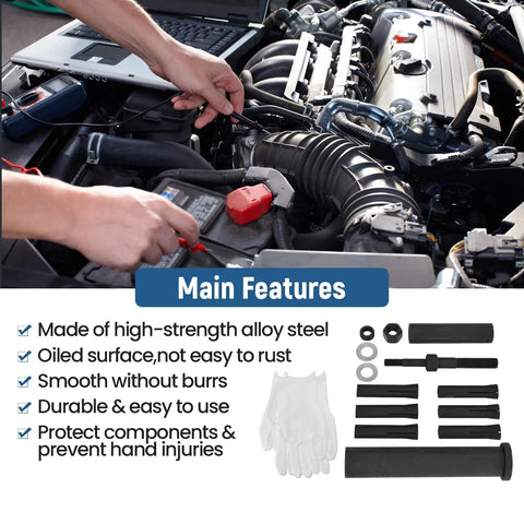 95300 Dowel Pin Puller Kit Heavy Duty Slide Hammer Removal Tool For Auto Repair Easy Pin Extraction With Collet And Sleeve Grip System Ideal For Pin Removal In Automotive Assembly And Maintenance Tasks., alloy steel puller kit with collet, sleeve, gloves, and pin sleeves
