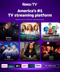 Roku TV streaming platform featuring Netflix, Disney+, and more; popular shows and movies on a purple background.