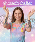 Woman using Flow Ring Spinner Arm Tool 5.1 Inch Multicolor Iridescent Fidget Toy For Adults, showing dynamic design.