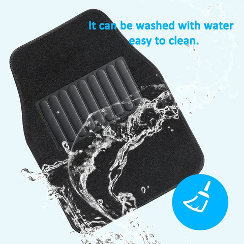 Custom Molded 4 Piece Floor Mats For Tesla Cybertruck 2025 2026 showing water cleaning feature, heavy duty, easy to maintain.