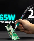 Portable Soldering Iron Pen Kit With 65W PD QC Type C Power, Rapid 5 Second Heat Up, hand holding soldering pen on circuit board