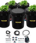 Five Bucket Deep Water Culture Hydroponic Grow System with 5 gallon buckets, efficient pump, air stone, and connected reservoir