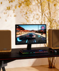 Bookshelf Studio Monitor Speakers 36W RMS Active Bluetooth 5.4 Wireless USB Audio for Turntable PC, gaming setup displayed.