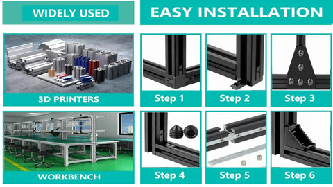 Four Piece 2020 T Slot Aluminum Extrusion Rails 200mm Long Black Anodized Finish for 3D Printers and CNC Machines Installation Steps