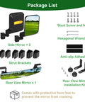 Dead Simple Golf Cart Side And Rear View Mirror Set Offering Badass HD Reflections No Drill Bracket Mount Universal Fitment For Ezgo Club Car Yamaha Boosts Night Vision And Keeps Things Super Chill package list with mirrors and mounting accessories.