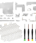 Complete Internal Screw Set And Full Metal Bracket Kit For 13 Pro Repair Pro Grade Includes Bottom Plate Screws Small Screw Parts And Repair Tools Screwdriver For Models A2636 A2638 A2639 A2640 A2483 including brackets and four color-coded screwdrivers.