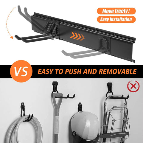 Heavy Duty Steel Garage Tool Wall Rack With Shelves And 6 Hooks showing adjustable hooks and wall mounting features