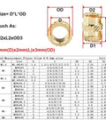 Hot Melt Brass Insert Nuts Kit For 3D Printing And Electronics 50 Pcs M2 M2.5 M3 M4 M5 M6 Knurled Copper Inserts size chart