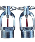 Quick Response Pendent Fire Sprinkler Head 155F Chrome Brass two units with red glass bulbs for downward spray pattern.