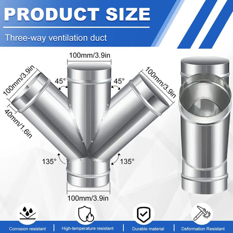 4 Inch W Shaped Dust Collection Fitting Heavy Duty Galvanized Steel 4 Way Duct Splitter Vent Connector dimensions diagram