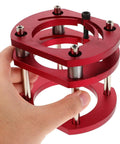 Getajghsd Iron Router Table Lifting System Base for Precision Slotting, red adjustable lift platform in hand.