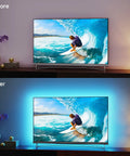 Before and after using Led Backlight Kit For 60-65 Inch TVs, 15 Ft Behind Monitor Lights With 20 Color Modes, Bias Lighting