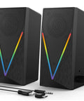 Desktop Computer Speakers With 6 Colorful RGB Lights USB Powered HiFi Stereo 2 Channel Enhanced Bass And Volume Control 3 5mm Aux Headphone Jack For Laptop Monitor PC Tablet And Phone