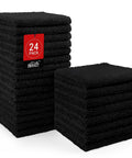 HOMEXCEL black microfiber washcloths, 24-pack, 12x12 inches, stacked, front view.