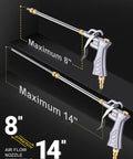 Industrial Heavy Duty Pro Grade Air Blow Gun With Brass Adjustable Nozzle and 8 to 14 Inch Extension