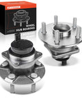 Two Pack Rear Wheel Bearing And Hub Assembly With ABS And Five Lug Compatible With Toyota Corolla Matrix Prius And Pontiac Vibe From 2003 To 2008 FWD Only Easy Install shown in package and separate pieces