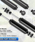 Club Car Front And Rear Golf Cart Shock Absorbers Replacements For DS G And E From 1988 Through 2007 And Precedent G And E From 2004 Up With OEM Part Numbers 1014235 1015813 1014236 1010991, shown in close-up.